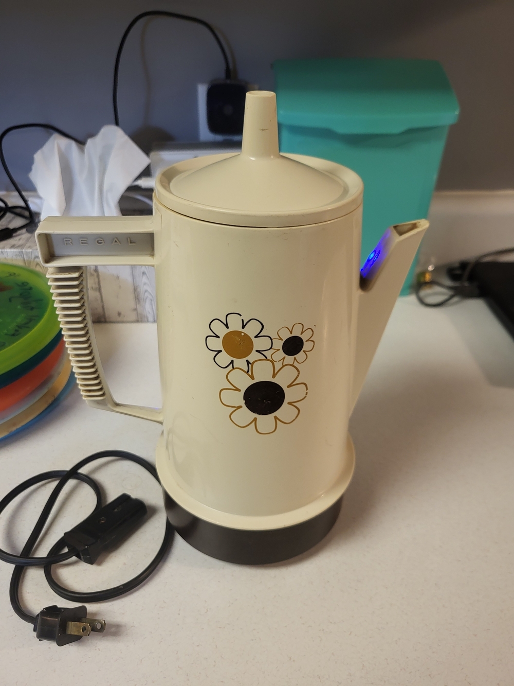 Vintage Regal Poly Perk 4-8 Cup Percolator Coffee Pot Floral Daisy Works READ